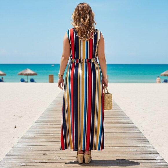 INC International Concepts Womens PLUS Striped Smocked-Waist Maxi Dress 1X - Picture 2 of 11